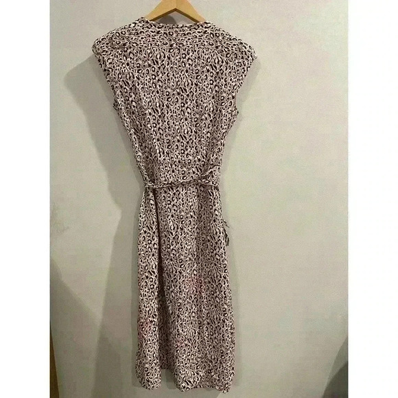 J.Crew Midi Wrap Dress S Small Soft Rayon Pink Leopard Tie Waist Work‎ Office - Picture 6 of 8